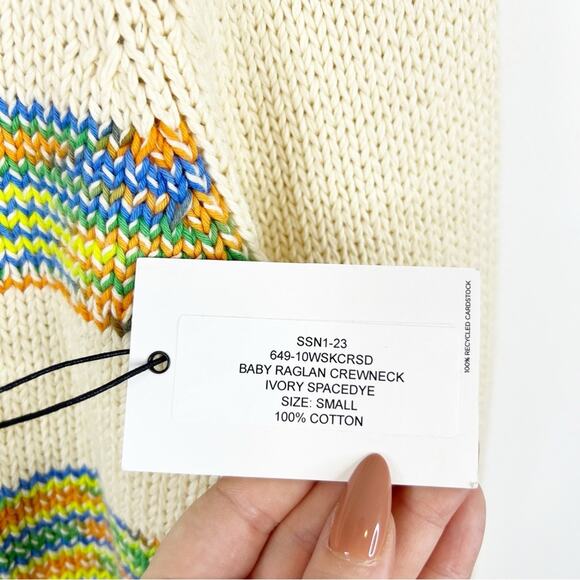 NWT Re/Done Baby Stripe Crewneck Cropped Sweater S Cream - Picture 8 of 9